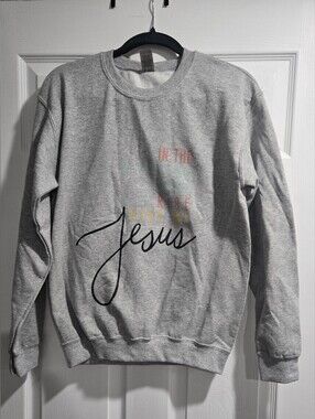 Grey Crewneck Sweatshirt with Script Faith Print